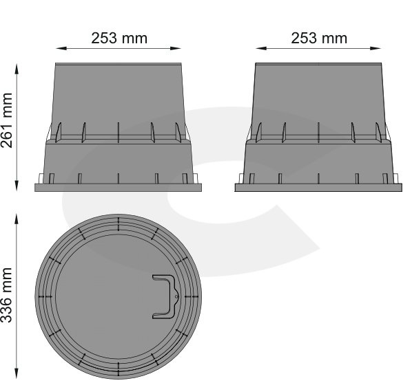 Kabelová komora 253mm, hl. 261mm, včetně plastového víka - rozměry