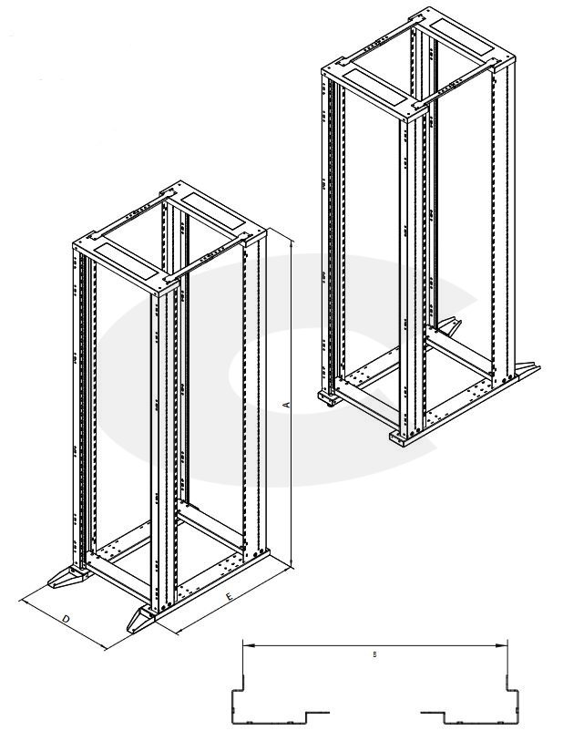 RSX 19" otevřený stojan 27U dvoudílný Flexi Frame, schéma