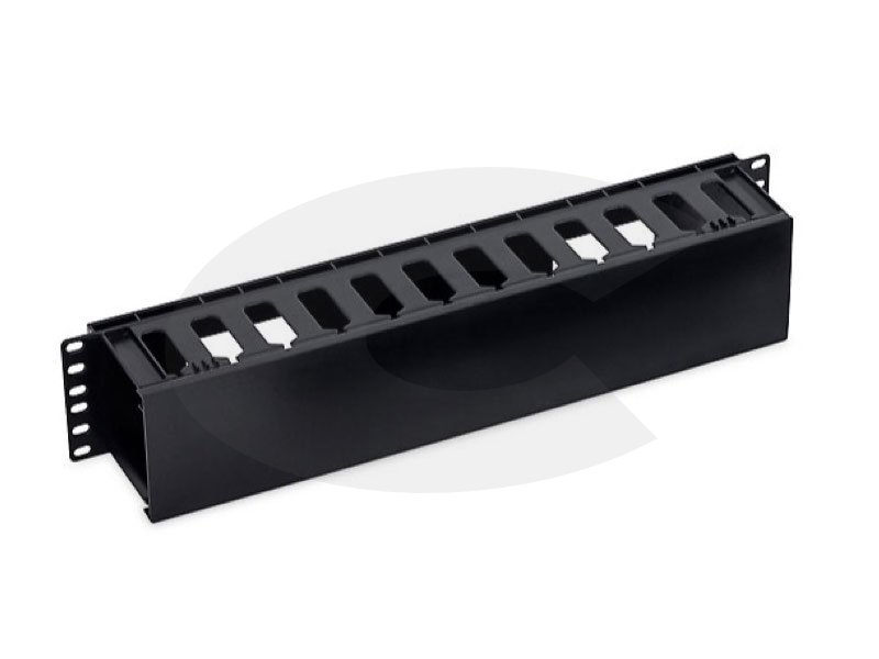 19‘‘ vyvazovací panel s plastovou lištou 2U, průchozí 2