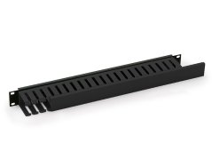 19‘‘ vyvazovací panel kovový s plastovou lištou 1U, průchozí