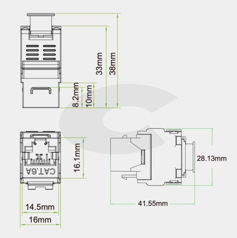 CTnet keystone FTP RJ45 cat.5e, samozářezový, rozměry