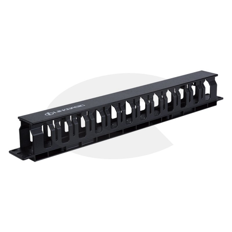 19“ vyvazovací panel typ LinkBasic plast.lišta výklopná 1U