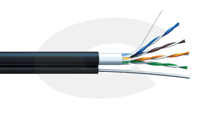 CTnet kabel FTP cat.5e PE se závěsným ocelovým lankem, 305m
