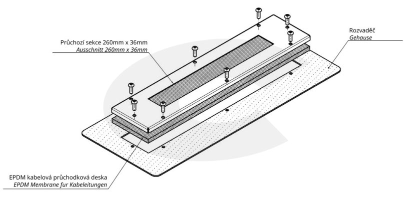 Kabelová průchodková deska 383x88 mm, ocelový rám + gumová deska