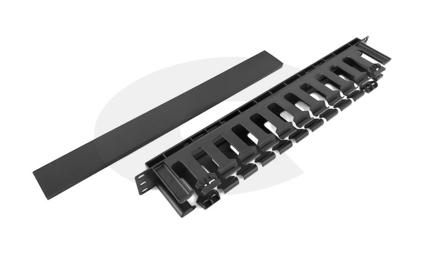 19‘‘ vyvazovací panel s plastovou lištou 1U, průchozí