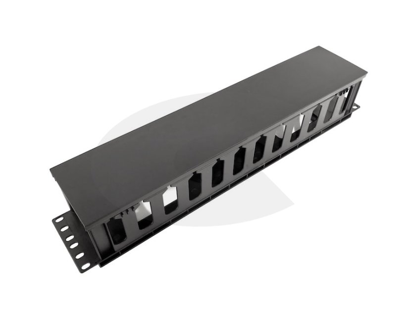 19" vyvazovací panel 2U plastový, průchozí 