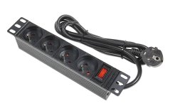10“ napájecí panel 4x230V 16A s vypínačem, kabel 1,8m 1U