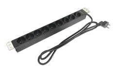 19“ napájecí panel 1U, 8xCZ, vypínač, 2m kabel CZ, RAL9005