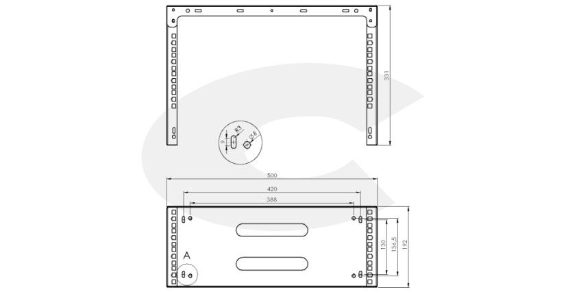19' nástěnný rám  CTnet 4U/330, rozměry