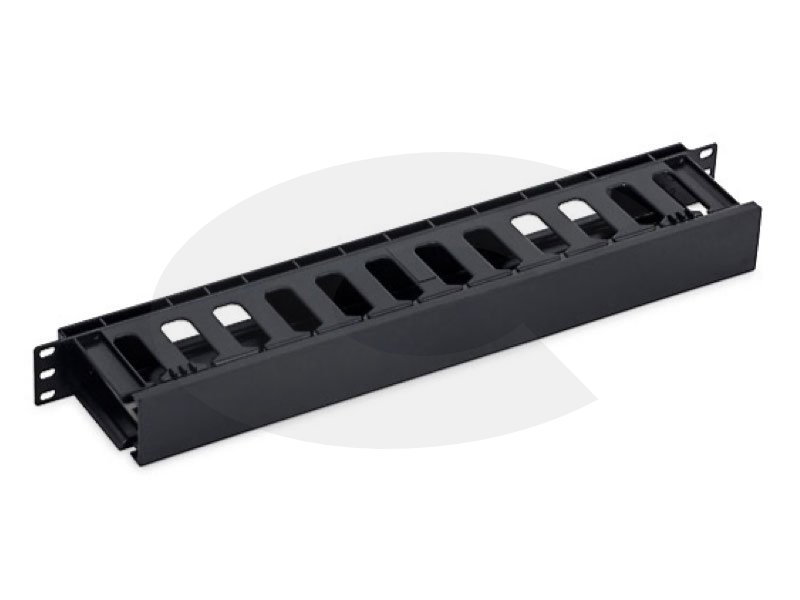 19‘‘ vyvazovací panel s plastovou lištou 1U, průchozí 2