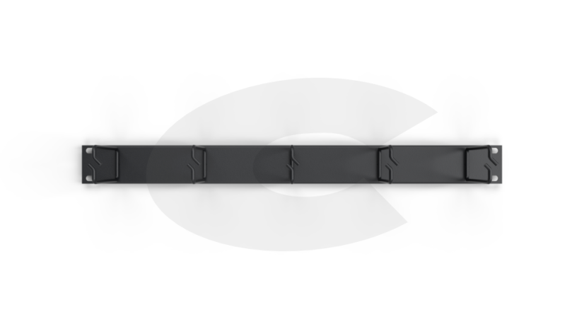 19‘‘ vyvazovací panel 1U, 5 x háček velký 40x80mm, čelní pohled