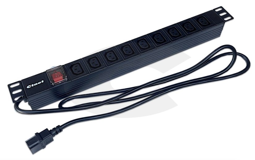 19“ napájecí panel 8x230V 16A s vypínačem, kabel 1,8m , 1U