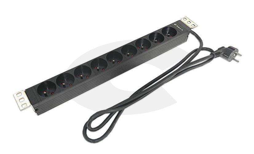 19“ napájecí panel 1U, 9xCZ, 2m kabel CZ, RAL9005