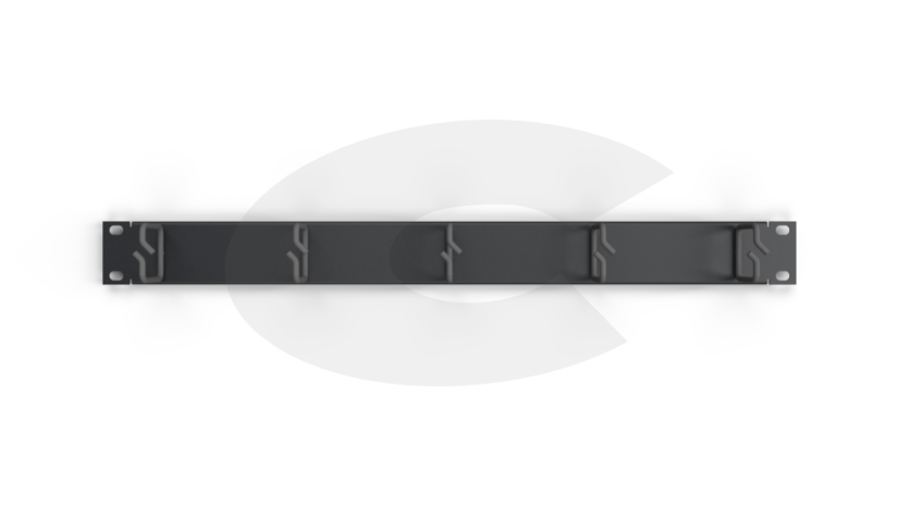 19‘‘ vyvazovací panel 1U, 5 x háček malý 40x40mm, čelní pohled