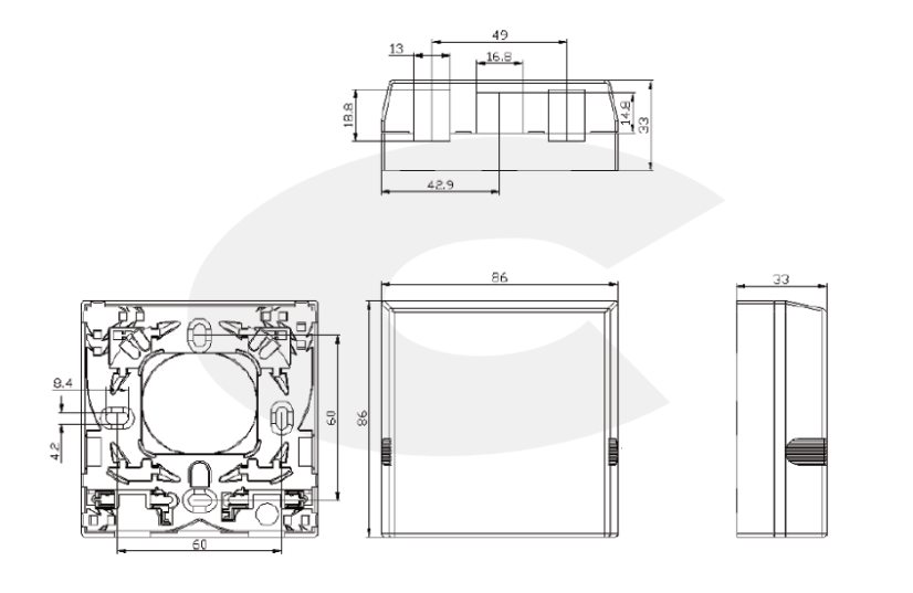 OZI5 - optická zásuvka 8686 na omítku pro 4xSC a keystone, rozměry