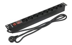 19“ napájecí panel 1U, 8xCZ, přepěťová ochrana, vypínač, 2m kabel CZ, RAL9005