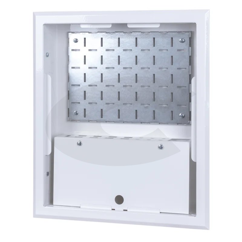 CTnet hybridní rozvaděč 400x340x75 mm, pod omítku, vnitřní pohled