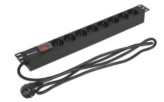 19“ Napájecí panel 8x230V 16A s vypínačem, kabel 1,8m , 1U