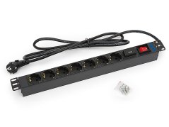 RAB-PD-X12-A1 - 19“ rozvodný panel 7xDE, zásuvka, vypínač, bleskojistka