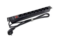 19“ napájecí panel 1U, 8xCZ, vypínač, 2m kabel CZ, RAL9005