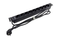 19“ napájecí panel 1U, 9xCZ, 1,8m kabel CZ, RAL9005
