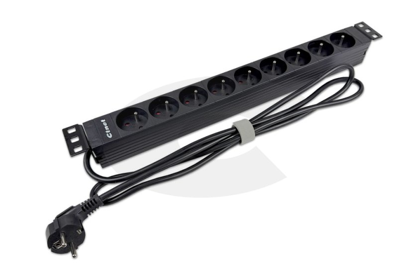 19“ napájecí panel 1U, 9xCZ, 1,8m kabel CZ, RAL9005