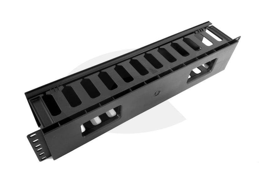 19" vyvazovací panel 1U plastový, průchozí, zadní pohled