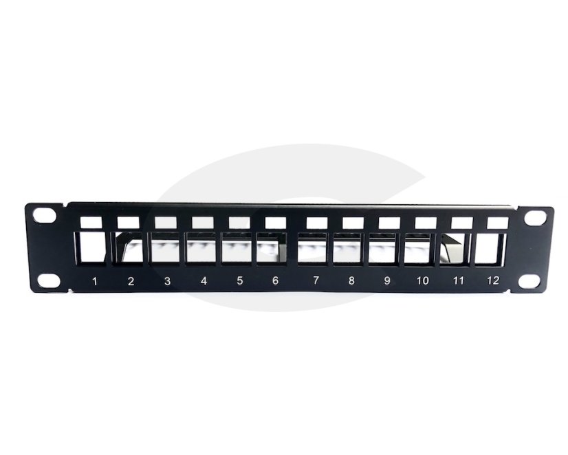 10 Patch panel 12port modulární s vyvazovací lištou, přední pohled