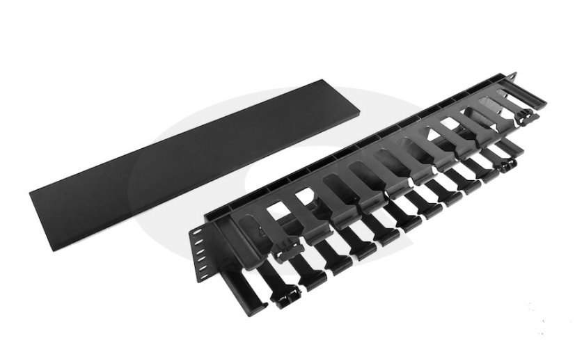 19" vyvazovací panel 1U plastový, průchozí, boční pohled