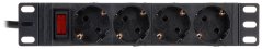 10“ Napájecí panel 4x230V 16A s vypínačem, kabel 1,8m 1U