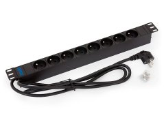 RAB-PD-X01-A1 - 19“ rozvodný panel 8xCZ zásuvka, 3x1,5mm, 2m kabel CZ-DE,RAL9005